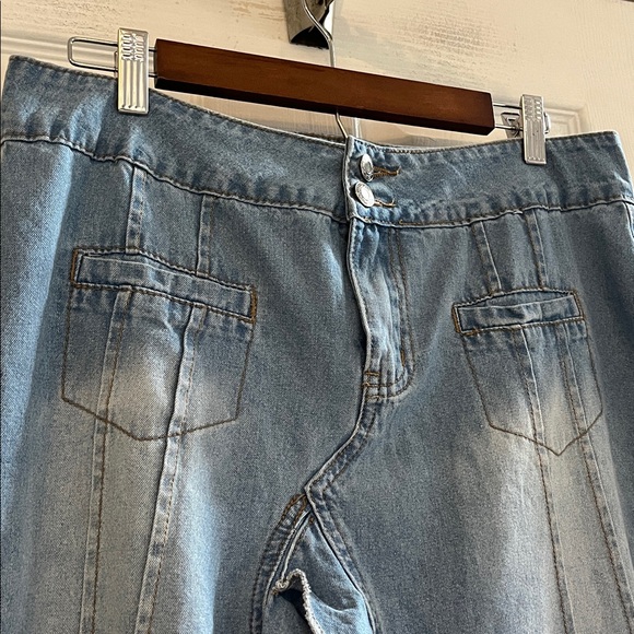 EDIKTED VALENCIA RUFFLED SLIT FRONT DENIM MAXI SKIRT BLUE SIZE MEDIUM - Picture 6 of 13